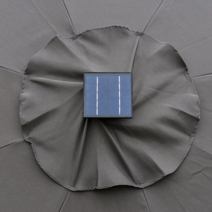 Outsunny 2.7m Garden Parasol Sun Umbrella Patio Summer Shelter W/ Led Solar Light, Angled Canopy Vent, Crank Tilt, Grey