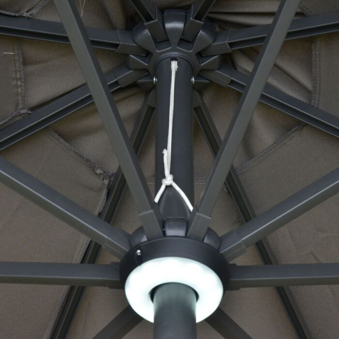 Outsunny 2.7m Garden Parasol Sun Umbrella Patio Summer Shelter W/ Led Solar Light, Angled Canopy Vent, Crank Tilt, Grey