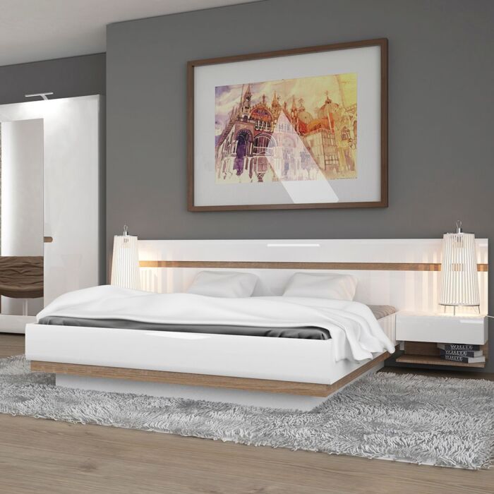 Chelsea Kingsize Bed In White With Oak Trim And Lift Up Function