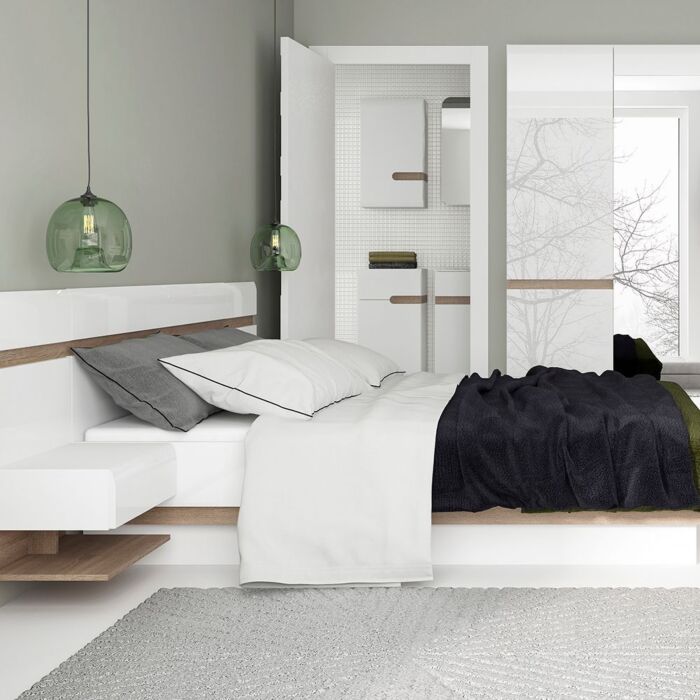 Chelsea Kingsize Bed In White With Oak Trim And Lift Up Function