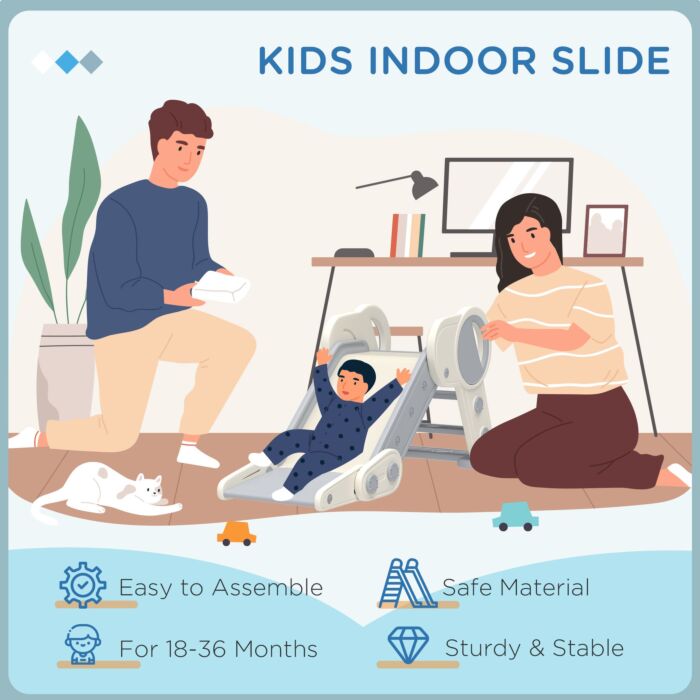 Aiyaplay Foldable Kids Slide Indoor, Freestanding Baby Slide For 1.5-3 Years Old, Grey
