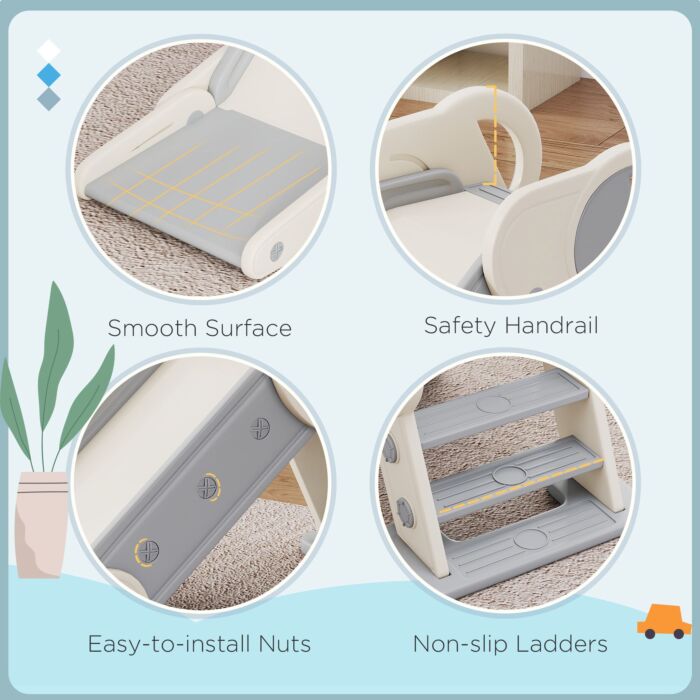 Aiyaplay Foldable Kids Slide Indoor, Freestanding Baby Slide For 1.5-3 Years Old, Grey