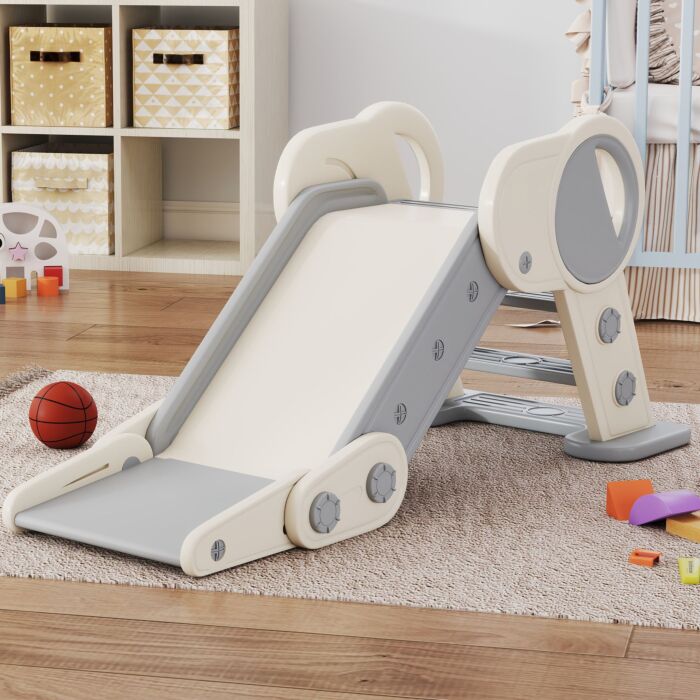 Aiyaplay Foldable Kids Slide Indoor, Freestanding Baby Slide For 1.5-3 Years Old, Grey