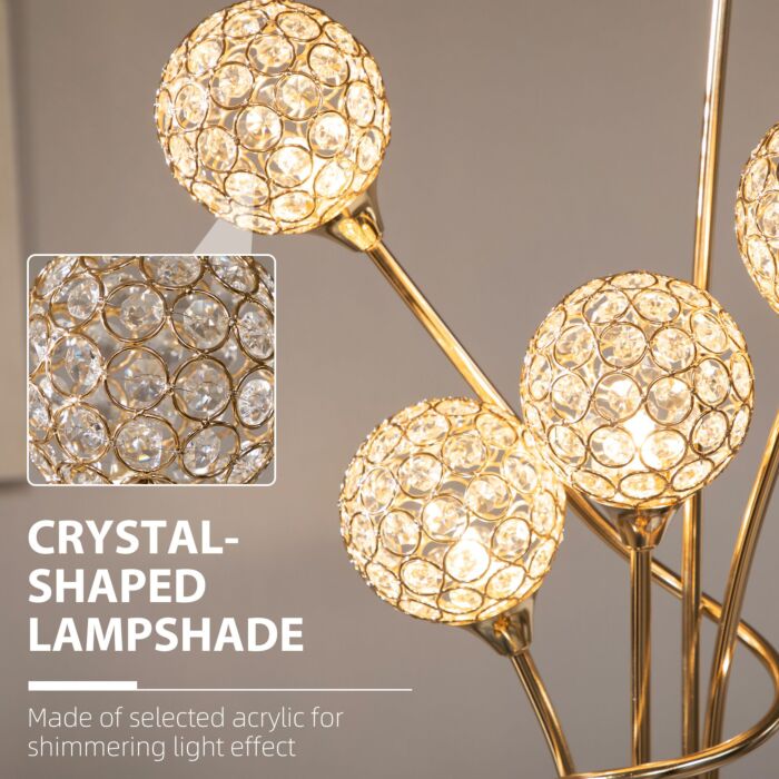 Homcom Crystal Floor Lamps For With 5 Light, Modern Upright Standing Lamp, 34x25x156cm, Gold Tone