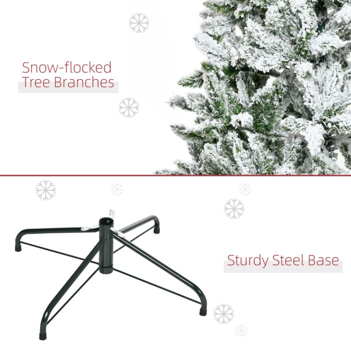 Homcom 6 Foot Snow Flocked Artificial Christmas Tree Xmas Pine Tree With 750 Realistic Branches, Auto Open And Steel Base, Green