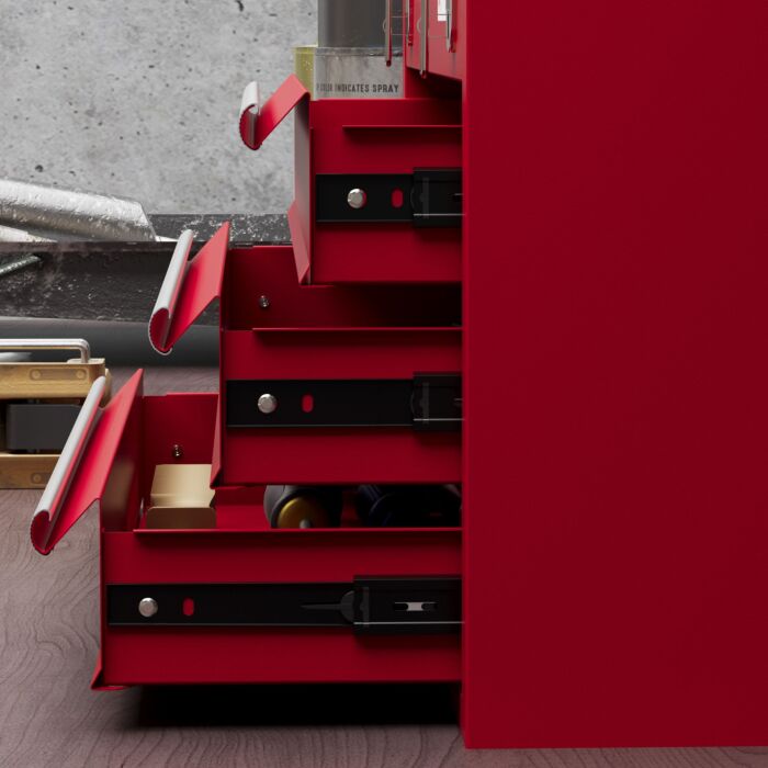 Durhand Lockable Metal Tool Box, 3 Drawer Tool Chest With Latches, Handle, Ball Bearing Runners, Red