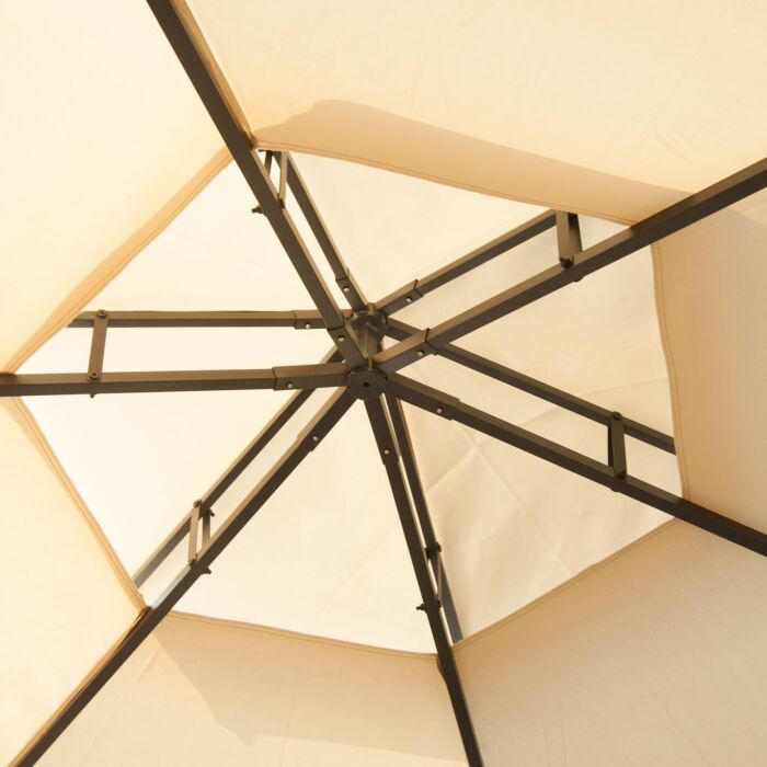 Outsunny Hexagon Gazebo Patio Canopy Party Tent Outdoor Garden Shelter W/ 2 Tier Roof & Side Panel - Beige