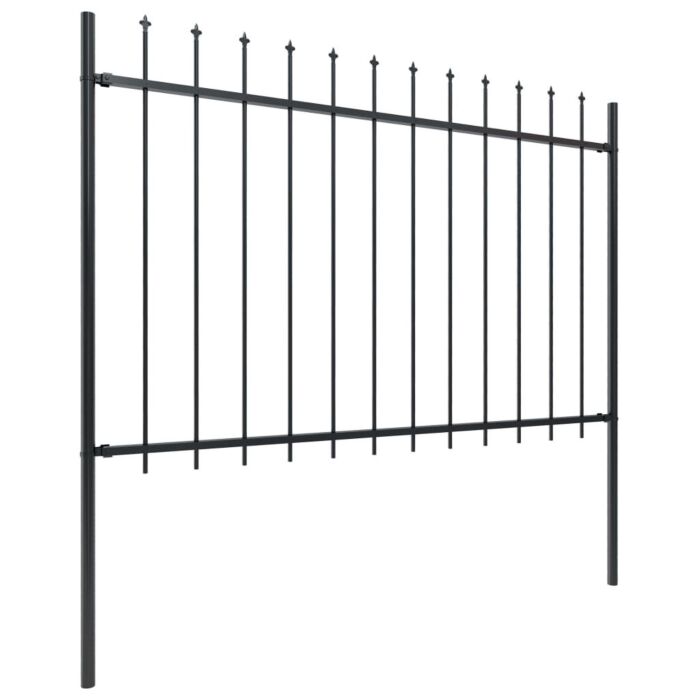 Vidaxl Garden Fence With Spear Top Steel 6.8x1.2 M Black