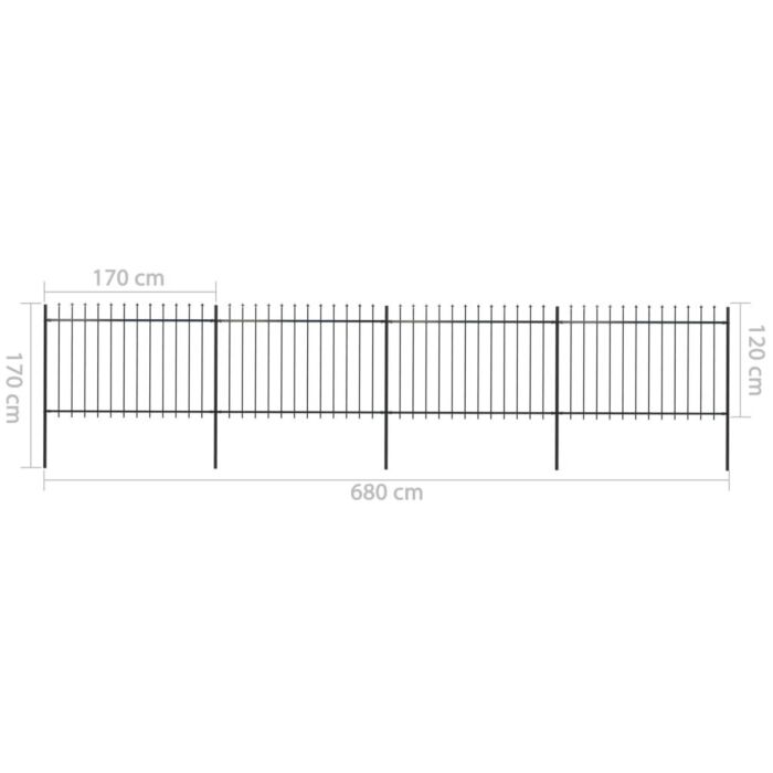 Vidaxl Garden Fence With Spear Top Steel 6.8x1.2 M Black