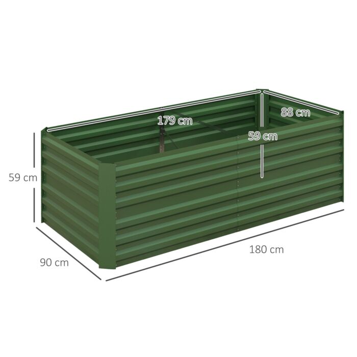 Outsunny Set Of 2 Raised Beds, Galvanised Steel Outdoor Planters With Multi-reinforced Rods For Vegetables, Plants, Flowers And Herbs, 180 X 90 X 59 Cm, Green