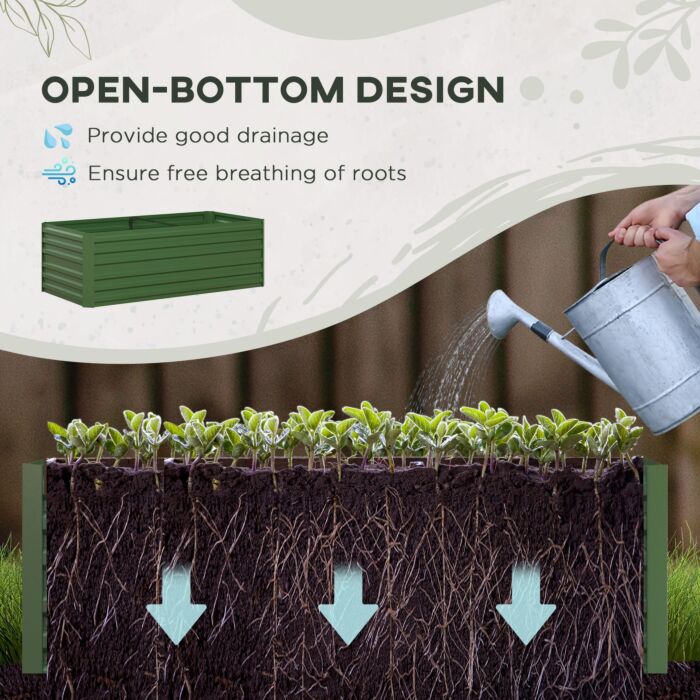 Outsunny Set Of 2 Raised Beds, Galvanised Steel Outdoor Planters With Multi-reinforced Rods For Vegetables, Plants, Flowers And Herbs, 180 X 90 X 59 Cm, Green