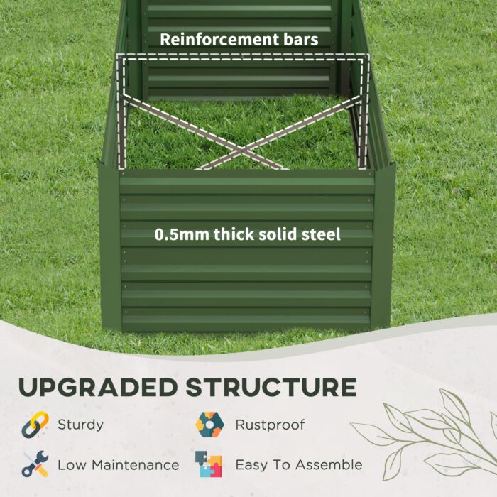 Outsunny Set Of 2 Raised Beds, Galvanised Steel Outdoor Planters With Multi-reinforced Rods For Vegetables, Plants, Flowers And Herbs, 180 X 90 X 59 Cm, Green
