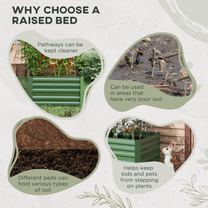Outsunny Set Of 2 Raised Beds, Galvanised Steel Outdoor Planters With Multi-reinforced Rods For Vegetables, Plants, Flowers And Herbs, 180 X 90 X 59 Cm, Green