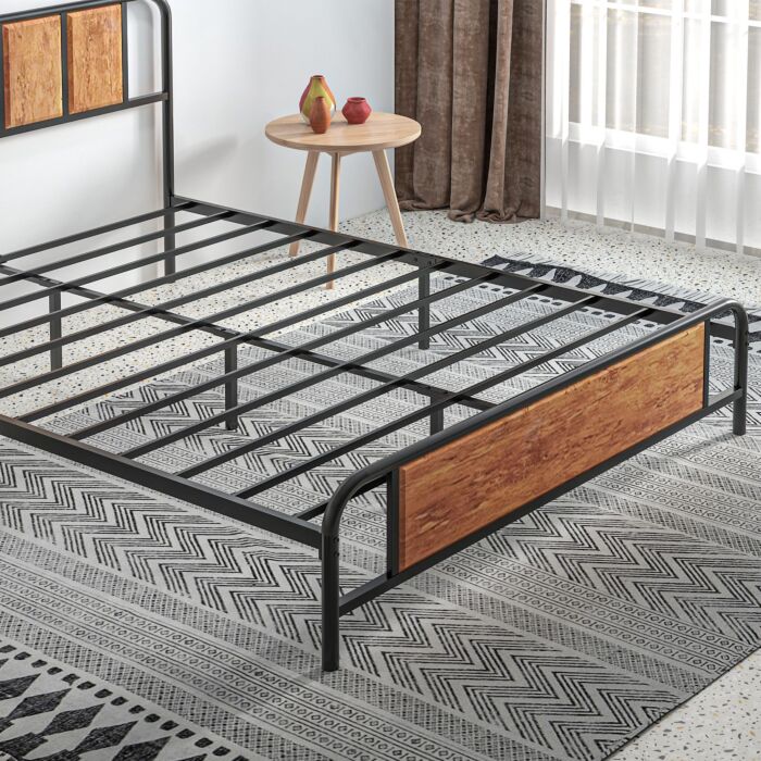 Homcom 31cm King Size Bed Frame, Industrial Bed Base With Headboard, Footboard, Steel Slat Support And Under Bed Storage, 160 X 207cm