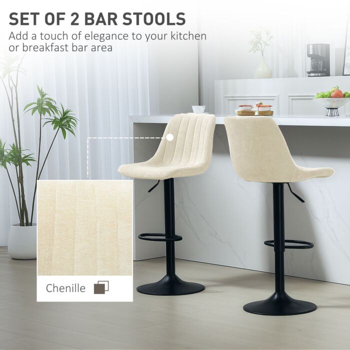 Homcom Set Of Two Chenille-feel Tub Bat Stools - Beige