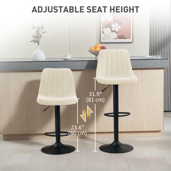 Homcom Set Of Two Chenille-feel Tub Bat Stools - Beige