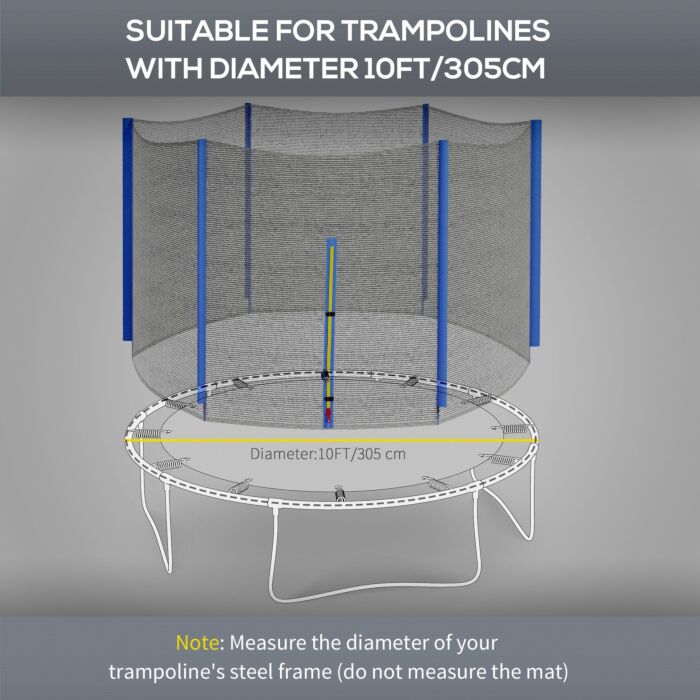 Sportnow 10ft Trampoline Net Replacement With 6 Plastic Pole Covers, Weather-resistant Trampoline Netting Replacement With Zipped Entrance, Poles Not Included, Blue