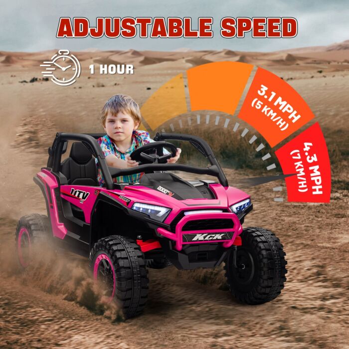 Aiyaplay 2 Seater 24v 7ah Ride On Truck, Battery Powered Electric Ride On Car W/ Remote, Suspension, 3 Speeds - Pink