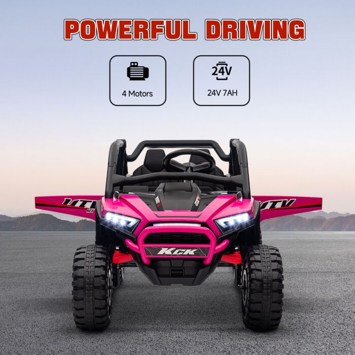 Aiyaplay 2 Seater 24v 7ah Ride On Truck, Battery Powered Electric Ride On Car W/ Remote, Suspension, 3 Speeds - Pink