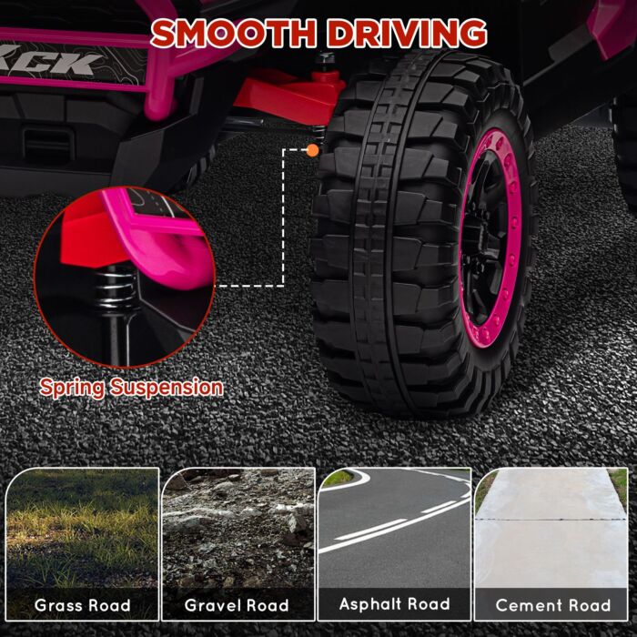 Aiyaplay 2 Seater 24v 7ah Ride On Truck, Battery Powered Electric Ride On Car W/ Remote, Suspension, 3 Speeds - Pink