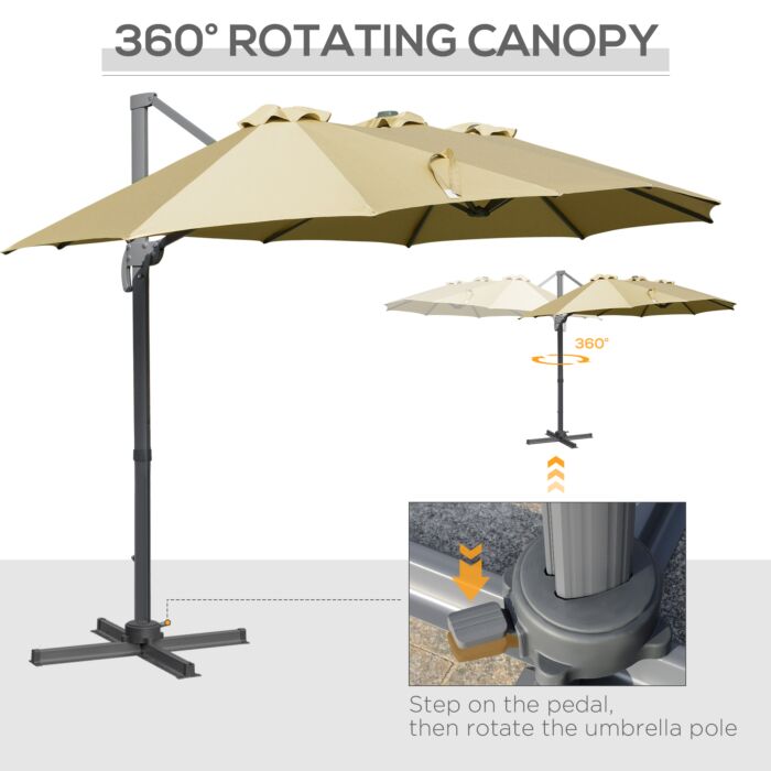 Outsunny 4.5m Double-sided Rectangular Patio Parasol, Large Garden Umbrella With Crank Handle, 360° Cross Base For Bench, Khaki