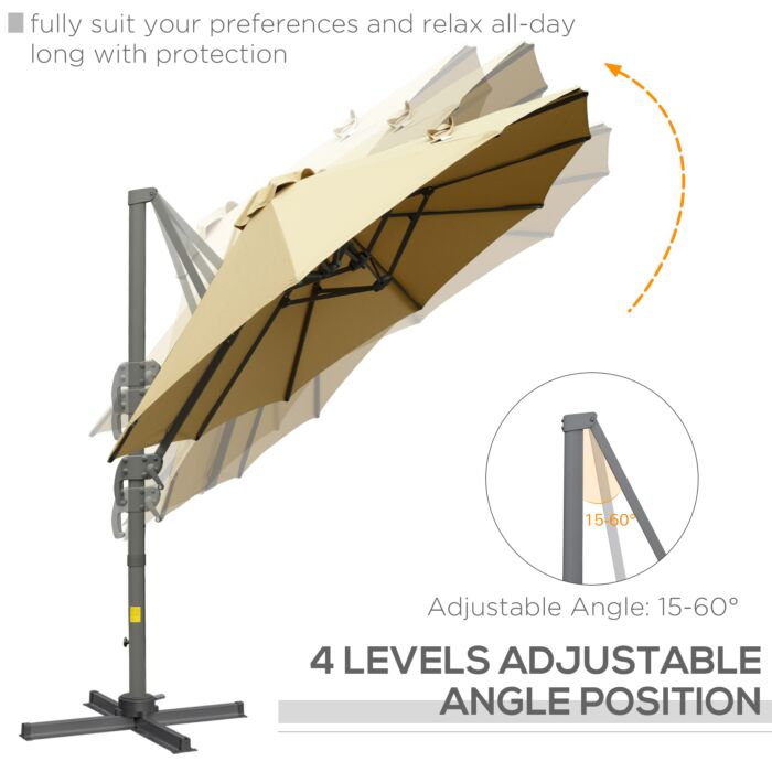 Outsunny 4.5m Double-sided Rectangular Patio Parasol, Large Garden Umbrella With Crank Handle, 360° Cross Base For Bench, Khaki