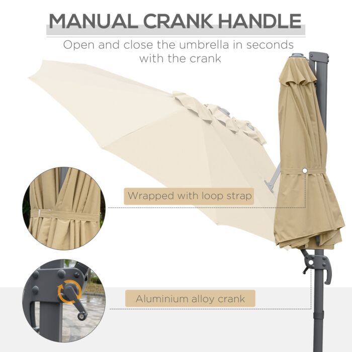 Outsunny 4.5m Double-sided Rectangular Patio Parasol, Large Garden Umbrella With Crank Handle, 360° Cross Base For Bench, Khaki