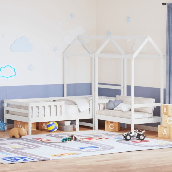 Vidaxl Bed And Bench Set With Roof White 80x200 Cm Solid Wood Pine