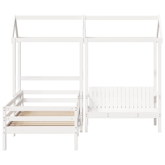 Vidaxl Bed And Bench Set With Roof White 80x200 Cm Solid Wood Pine