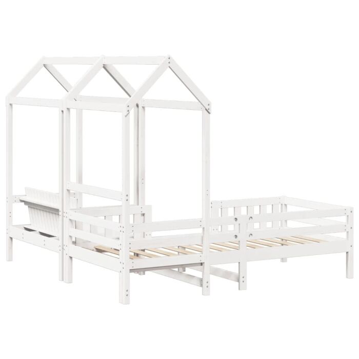 Vidaxl Bed And Bench Set With Roof White 80x200 Cm Solid Wood Pine