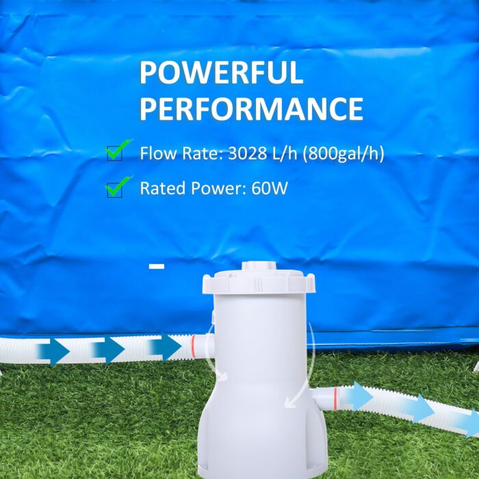 Outsunny Cartridge Filter Pump For 13'-15' Above Ground Pools, 800gph (3028 Lph) Swimming Pool Filter Pump With Hose And Hose Clamps, White