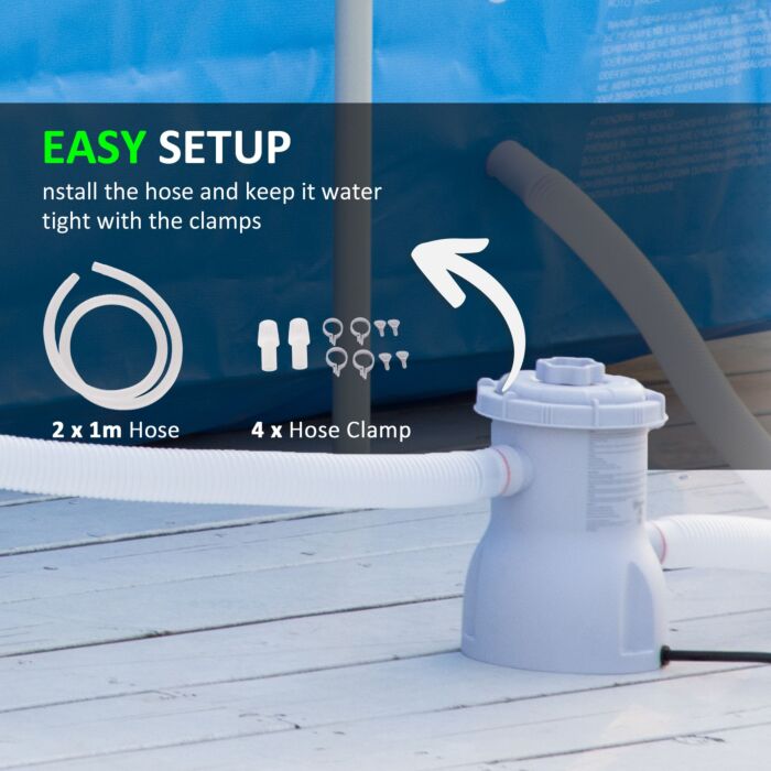 Outsunny Cartridge Filter Pump For 13'-15' Above Ground Pools, 800gph (3028 Lph) Swimming Pool Filter Pump With Hose And Hose Clamps, White