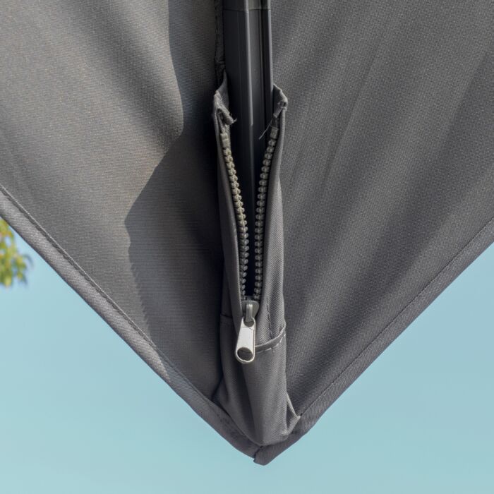 Outsunny 3m Cantilever Parasol, Outdoor Offset Patio Umbrella, Solar Led Lighted Hanging Sun Shade Canopy W/ Tilt And Crank Handle, Cross Base, Grey
