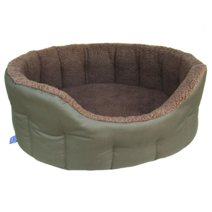 P&l Premium Oval Drop Fronted Bolster Style Heavy Duty Fleece Lined Softee Bed Green/mushroom Size Jumbo Internal L97cm X W74cm X H25cm