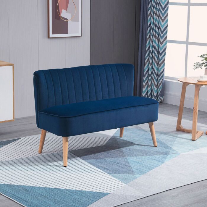 Homcom 117cm Two-seat Sofa, Velvet Seat Sofa With Wood Frame Foam Padding High Back Soft Comfortable Compact Couch, Grey