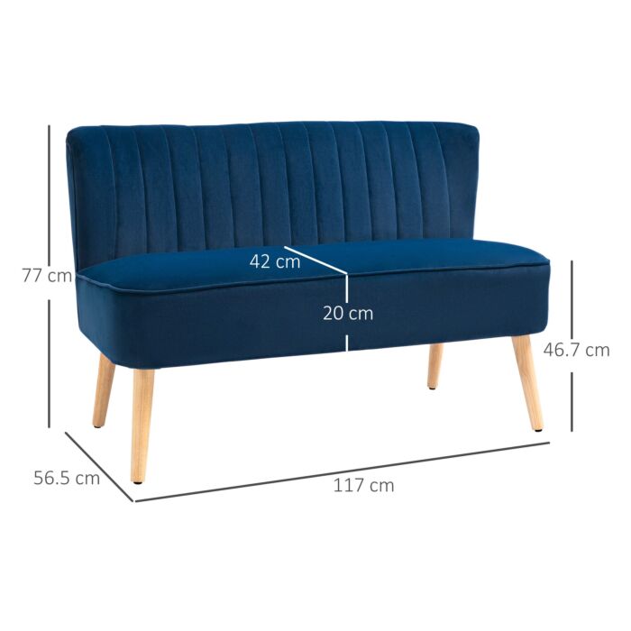 Homcom 117cm Two-seat Sofa, Velvet Seat Sofa With Wood Frame Foam Padding High Back Soft Comfortable Compact Couch, Grey