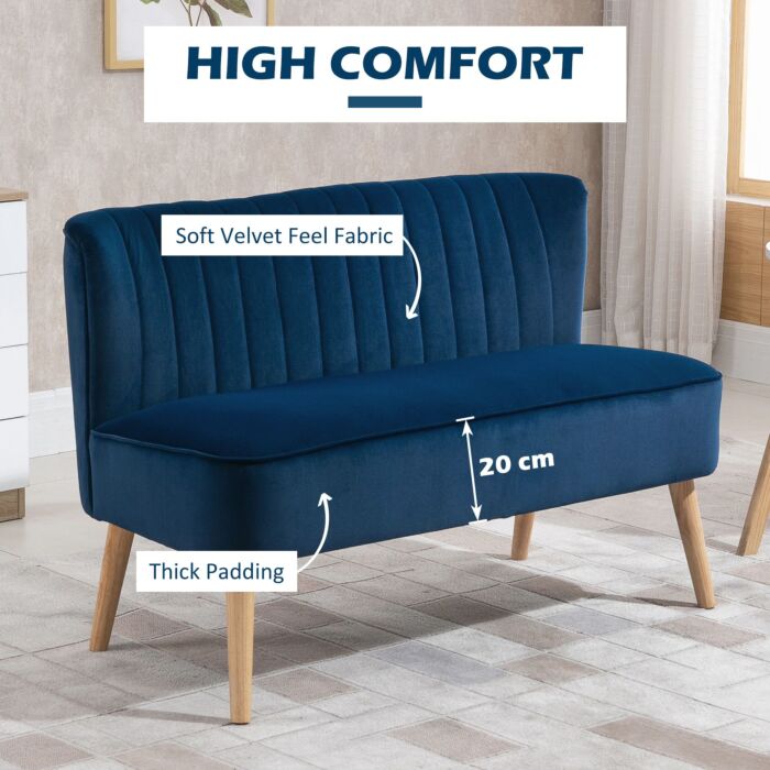 Homcom 117cm Two-seat Sofa, Velvet Seat Sofa With Wood Frame Foam Padding High Back Soft Comfortable Compact Couch, Grey