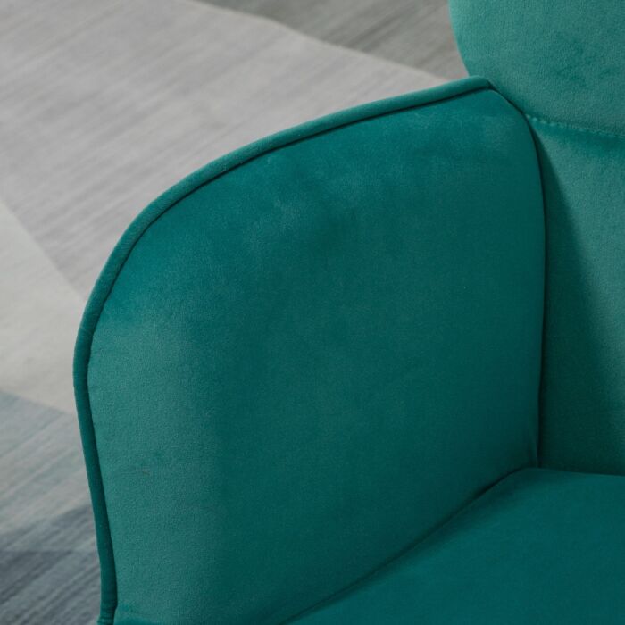 Homcom Upholstered Armchair W/ Footstool Set, Modern Button Tufted Accent Chair W/ Gold Tone Steel Legs, Wingback Chair, Dark Green