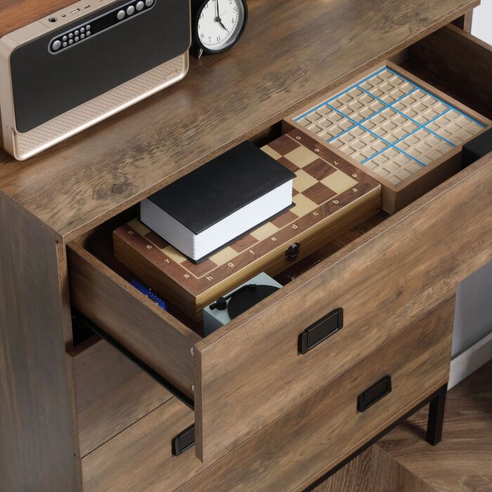 Homcom Chest Of Drawers, 4-drawer Storage Organiser Unit With Metal Frame, Brown