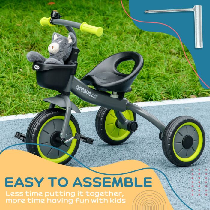 Aiyaplay Kids Trike, Tricycle, With Adjustable Seat, Basket, Bell, For Ages 2-5 Years - Black