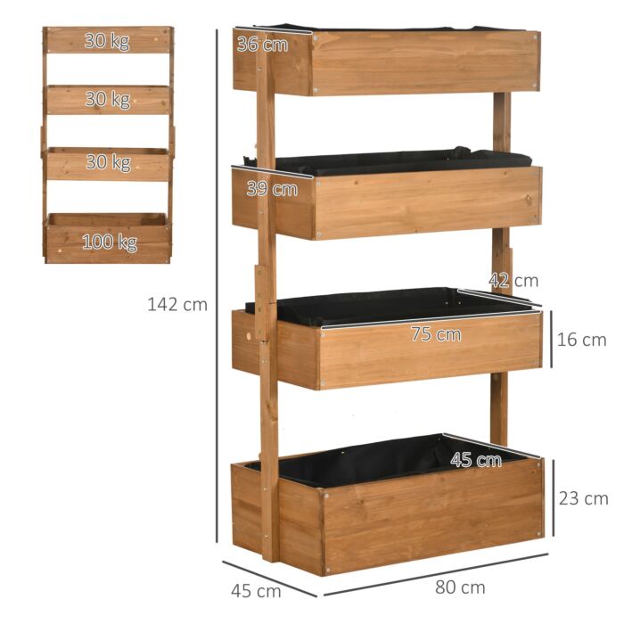 Outsunny 80cm X 45cm X 142cm 4-tier Raised Garden Bed, Fir Wood Vertical Planter Box, Freestanding Elevated Plant Stand For Use