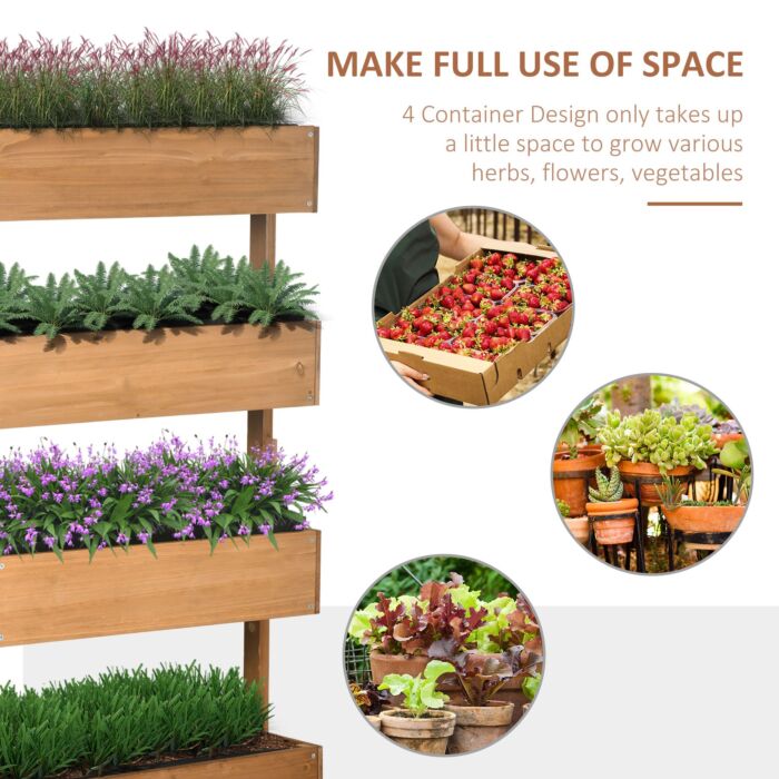 Outsunny 80cm X 45cm X 142cm 4-tier Raised Garden Bed, Fir Wood Vertical Planter Box, Freestanding Elevated Plant Stand For Use