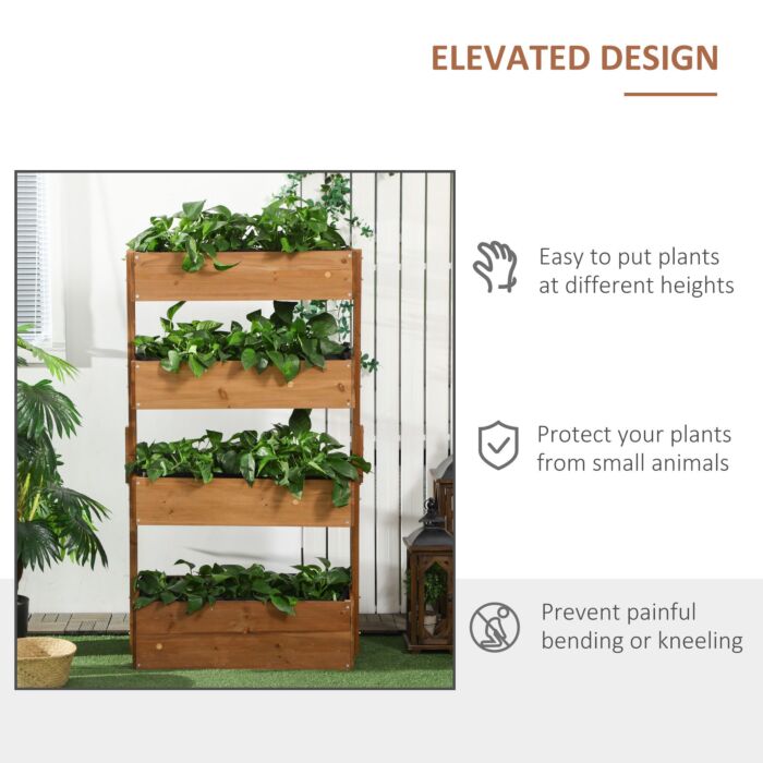 Outsunny 80cm X 45cm X 142cm 4-tier Raised Garden Bed, Fir Wood Vertical Planter Box, Freestanding Elevated Plant Stand For Use