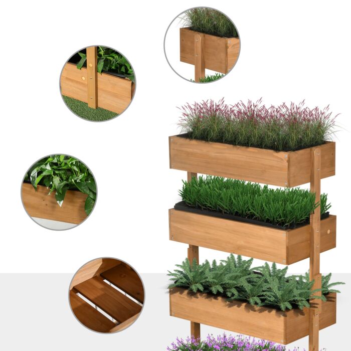 Outsunny 80cm X 45cm X 142cm 4-tier Raised Garden Bed, Fir Wood Vertical Planter Box, Freestanding Elevated Plant Stand For Use