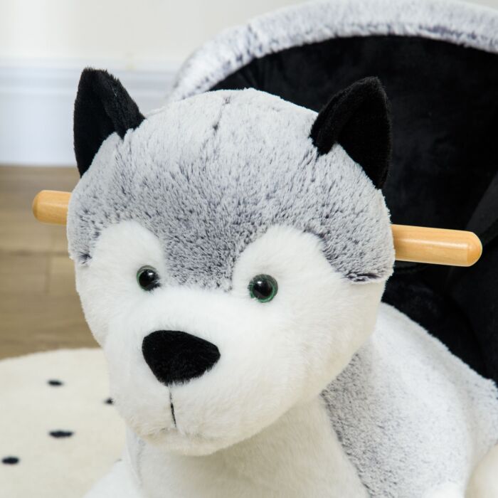 Homcom Baby Rocking Horse, Husky-shaped Plush Wooden Child Rocking Animal W/ Seat Belt, Ride On Toy For Kids 18-36 Months, Grey