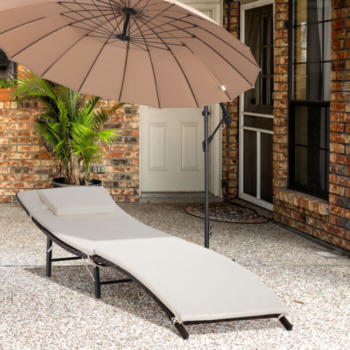 Outsunny Rattan Garden Furniture Folding Sun Lounger Outdoor Chair Wicker Weave Bed With Cushion And Pillow Brown