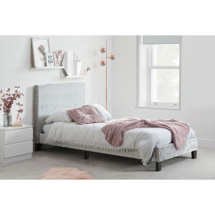 Berlin Single Bed Steel Crushed Velvet