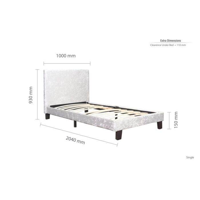 Berlin Single Bed Steel Crushed Velvet