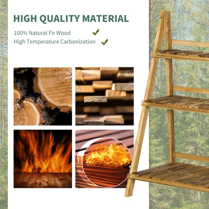 Outsunny Wooden Folding Flower Pot Stand 3 Tier Garden Planter Display Ladder Gardener Storage Shelves Rack Herb Holder (80l X 37w X 93h (cm))