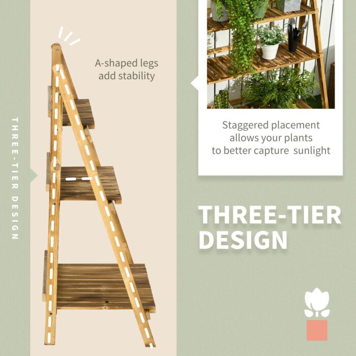 Outsunny Wooden Folding Flower Pot Stand 3 Tier Garden Planter Display Ladder Gardener Storage Shelves Rack Herb Holder (80l X 37w X 93h (cm))
